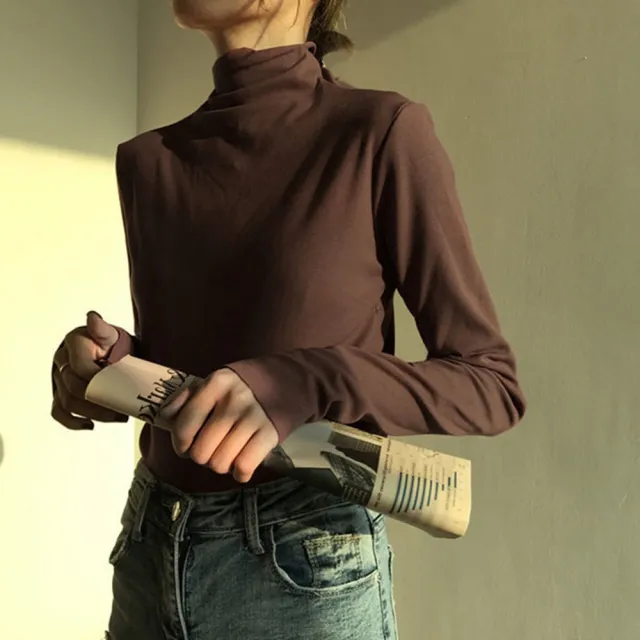 【D.studio】韓版修身顯瘦半高領打底長袖上衣(女裝 衣服 寬鬆上衣 顯瘦上衣 長袖t恤 冬裝 發熱衣 W321)
