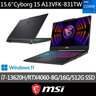 【MSI 微星】15.6吋i7 RTX4060電競筆電(Cyborg 15/i7-13620H/16G/512G SSD/W11/A13VFK-831TW)