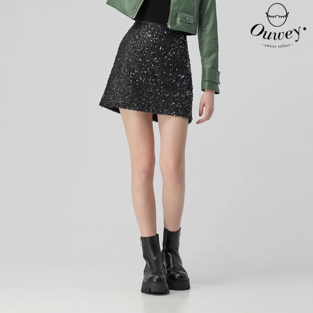 OUWEY 歐薇OUWEY 歐薇 閃耀復古亮片短褲裙(黑；S-L；3243122407)