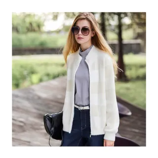 【en-suey 銀穗】仿貂毛格子緹織羅紋針織外套-女