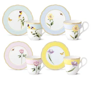 【NORITAKE】法式風情金邊骨瓷-日光香頌下午茶馬克杯+點心盤-四色任選(新品上市 原廠禮盒)