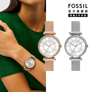 【FOSSIL 官方旗艦館】Tillie系列 鑲鑽優雅女錶 不鏽鋼米蘭帶指針手錶 36MM(多色可選)