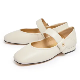 【DIANA】雲朵澎澎羊皮方頭瑪莉珍平底鞋(米色)