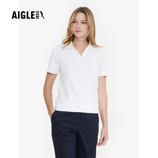 AIGLE 女 抗UV快乾短袖POLO衫AG-4P213A130 白色(女裝 女上衣 抗UVT恤 POLO衫 快乾POLO)