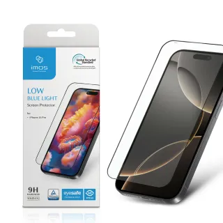 【iMos】iPhone 16 Pro 6.3吋 德國萊因認證 2.5D RPF60低藍光螢幕保護貼