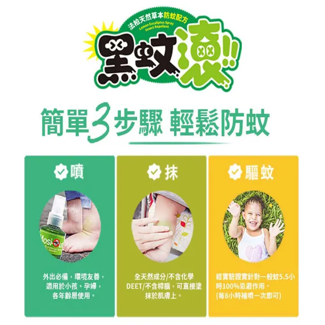【Mosi-Out 黑蚊滾】天然草本PMD長效防蚊液100ML x3入(送 10ml攜帶型防蚊液1入+花漾香氛片x5入 香味隨機)