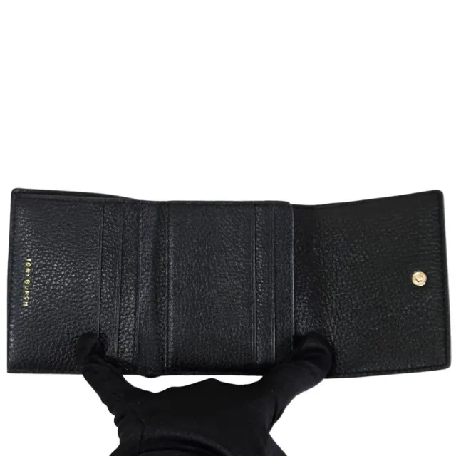 【TORY BURCH】TB Britten 金框簍空LOGO荔枝紋三折短夾(贈原廠紙袋送禮)