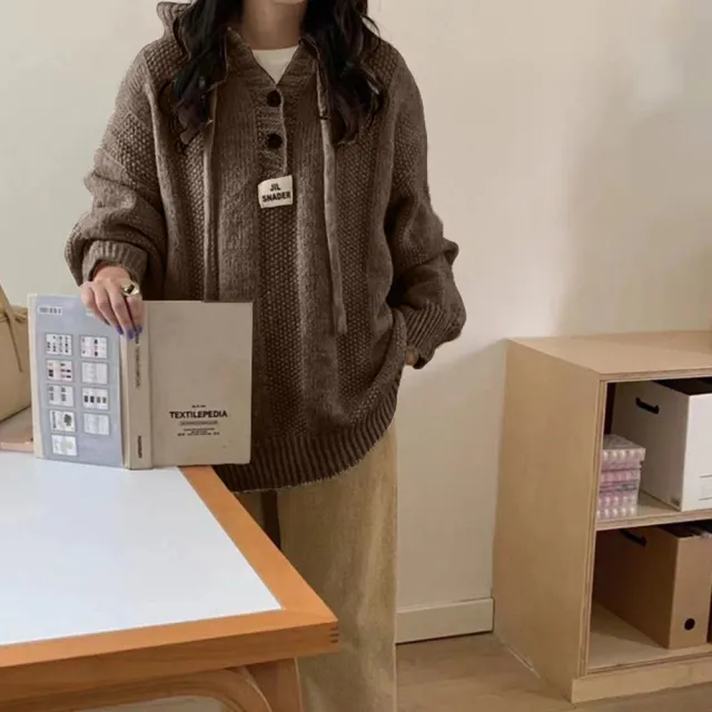 【D.studio】韓版寬鬆慵懶風連帽毛衣(針織上衣長袖上衣女裝衣服長袖t恤 保暖上衣冬天女裝秋冬女裝 W515)
