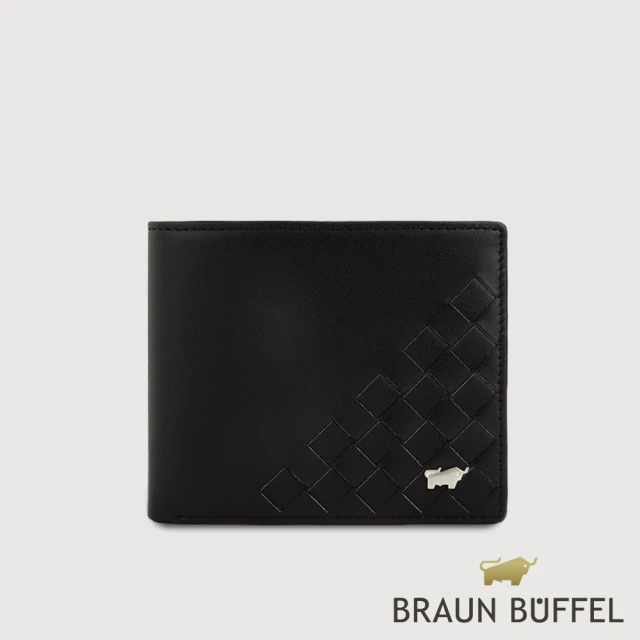 BRAUN BUFFEL 德國小金牛 台灣總代理 墨菲斯 12卡中間翻透明窗短夾-黑色(BF524-317-BK)