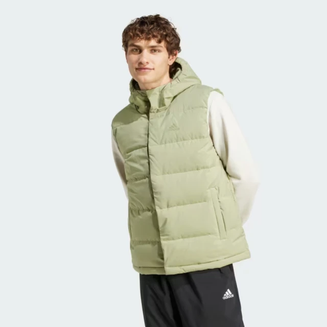 adidas 愛迪達 背心 男款 連帽羽絨背心 HELIONIC VEST 綠 IX8856