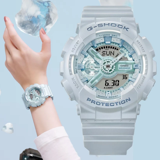 CASIO 卡西歐 G-SHOCK WOMEN 霧面珍珠光 絲緞奢華雙顯錶-藍色(GMA-S110ST-2A)