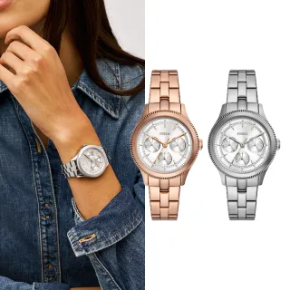 【FOSSIL】Brynn系列 簡約三眼女錶 不鏽鋼鍊帶指針手錶 38MM (多色可選)