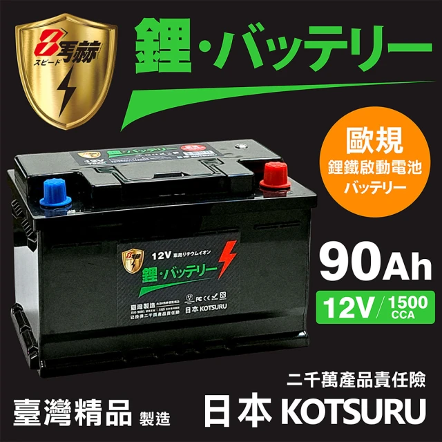 KOTSURU 60038-H8-100 8馬赫 歐規汽車電瓶 鋰鐵啟動電池 12V 90AH 1500CCA 電極左負右正