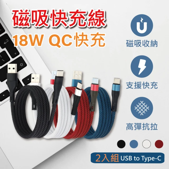 APEX 2入組_磁性收納編織快充線-USB to Type-C 充電線 1M(數據傳輸/全線磁力/磁性回彈收納)