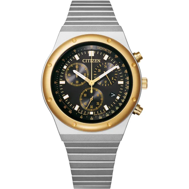 【CITIZEN 星辰】Chronograph 光動能 昭和金 復刻計時腕錶 38MM (AT2544-64E) 雙11 送禮