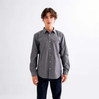 【Arnold Palmer 雨傘】男裝-府綢布條紋長袖襯衫(藍灰色)