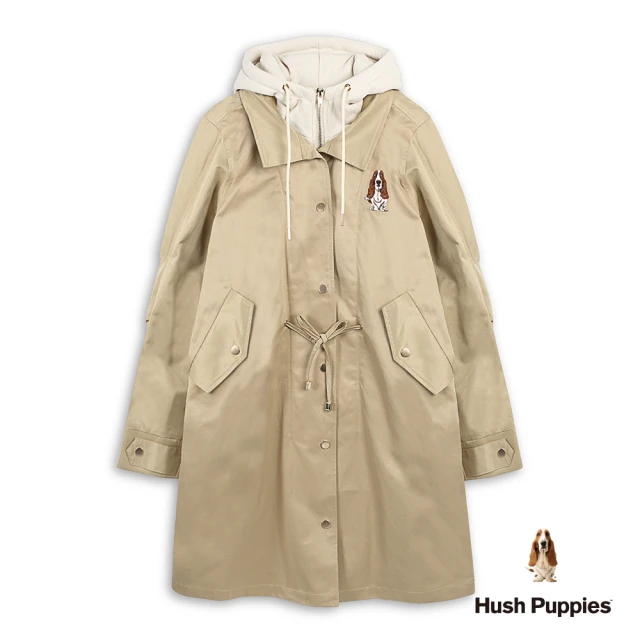 Hush Puppies 女裝 外套 品牌刺繡狗假兩件休閒長版外套(卡其 / 44217106)