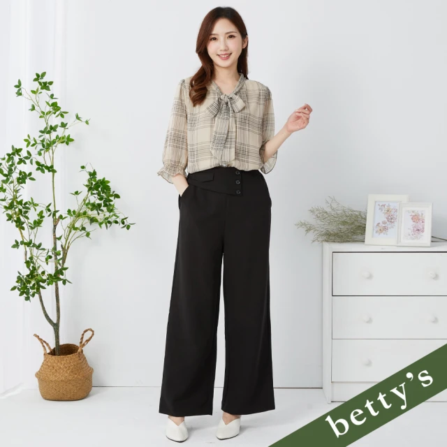 betty’s 貝蒂思 鬆緊高腰造型褲頭落地直筒褲(黑色)