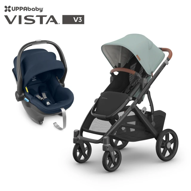 UPPAbaby VISTA V3單人推車+新生兒座墊+新生兒提籃海軍藍(全新改版 可另加購第二座椅 擴充為雙寶推車)