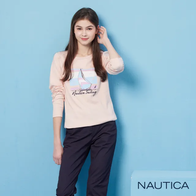 【NAUTICA】官方旗艦 女裝 休閒時尚帆船長袖T恤(粉色)