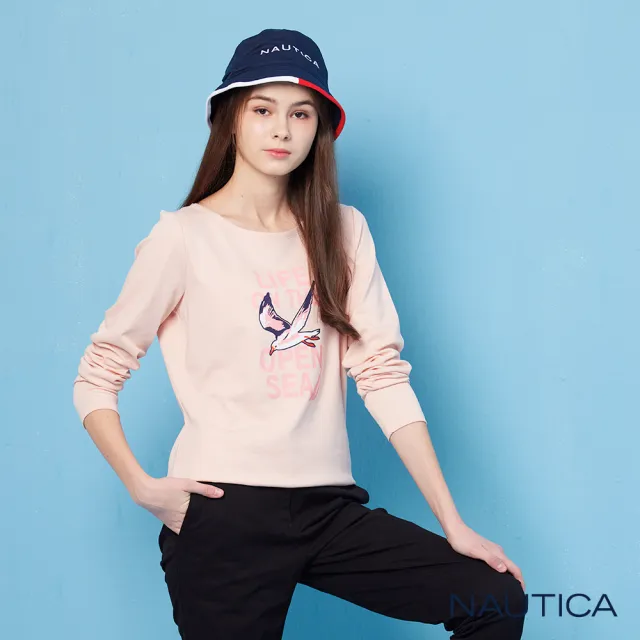 【NAUTICA】官方旗艦 女裝 休閒酷帥海鷗長袖T恤(粉色)