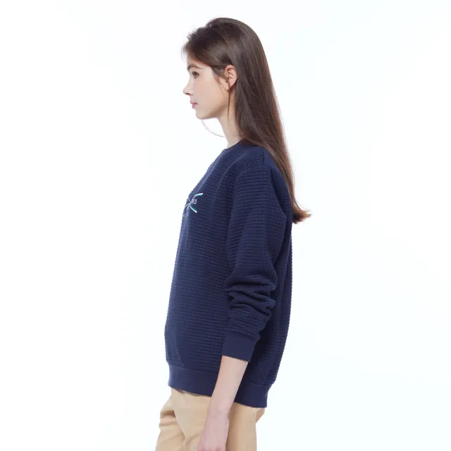 【NAUTICA】官方旗艦 女裝 時尚格紋布料長袖大學T(藍色)