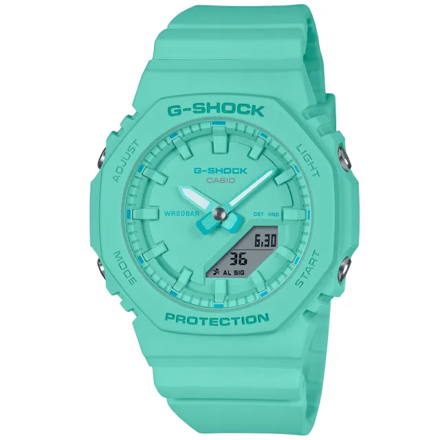 【CASIO 卡西歐】G-SHOCK WOMEN 松綠藍 簡約八角雙顯腕錶 母親節 禮物 推薦(GMA-P2100-2A)