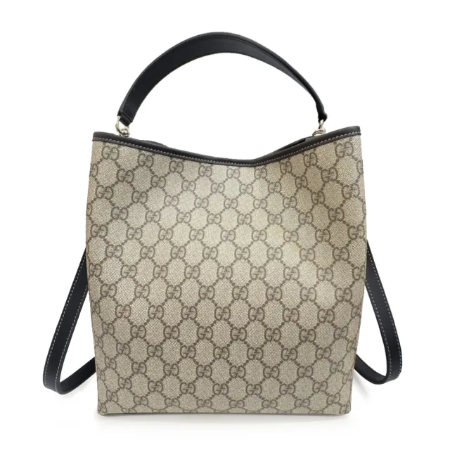 【GUCCI 古馳】815103 經典GG Emblem系列手提斜背兩用水桶包(藍黑色)『entrupy安心購』