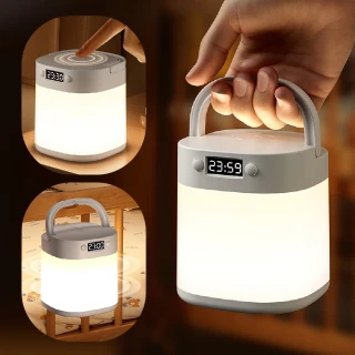 【照亮你】充電式觸控臥室可吊掛小夜燈(帶時鐘功能 三色光 手提 應急照明 餵奶燈 露營燈 兒童 伴睡燈)