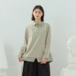 【MOSS CLUB】素色異材質剪接襯衫領半門襟長袖上衣(藍 黑 白 綠/魅力商品)