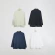 【MOSS CLUB】素色異材質剪接襯衫領半門襟長袖上衣(藍 黑 白 綠/魅力商品)