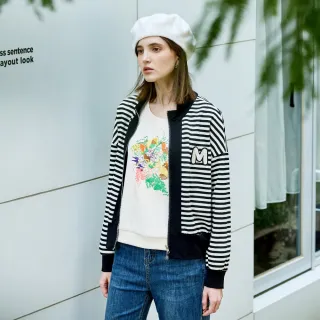 【MYVEGA 麥雪爾】MA高含棉立領條紋M標籤拉鍊外套-黑