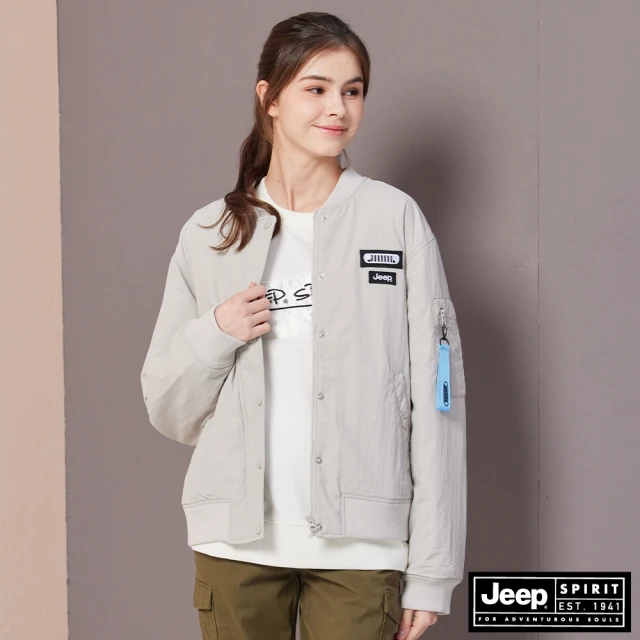 JEEP 女裝 時髦率性鋪棉飛行夾克外套(灰色)