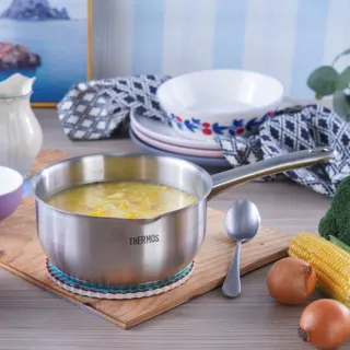 【THERMOS膳魔師】不鏽鋼直柄牛奶鍋湯鍋18cm(MLK-S18)