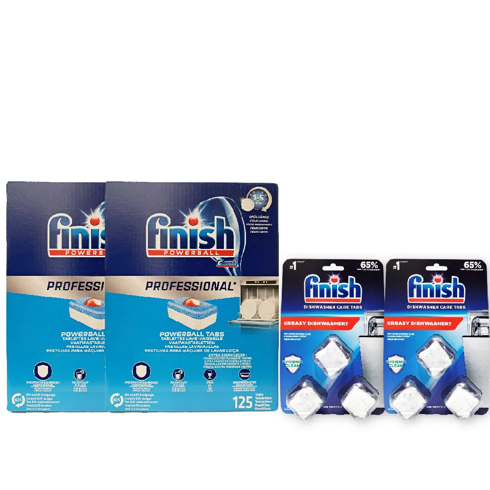 【FINISH】三合一洗碗錠-原味-125顆*2入+3顆洗碗機體清潔錠*2入(平輸品)