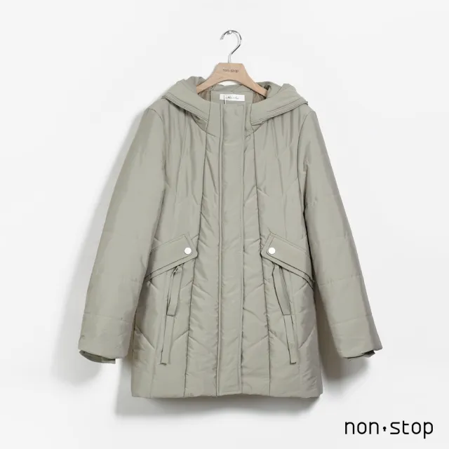 【non-stop】絎縫雙口袋長版連帽外套-2色