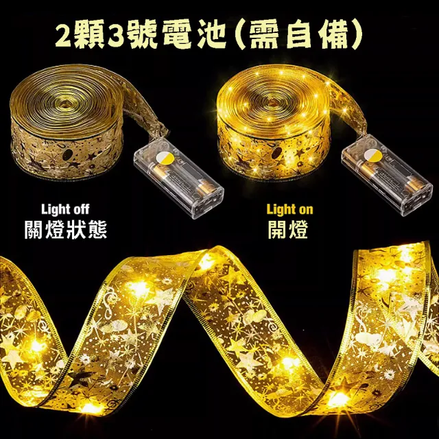 【野思】金色暖光 10米100燈 聖誕節LED緞帶燈/彩帶燈(電池盒式)