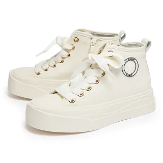 【DIANA】百搭真皮綁帶厚底高筒休閒鞋(米白)