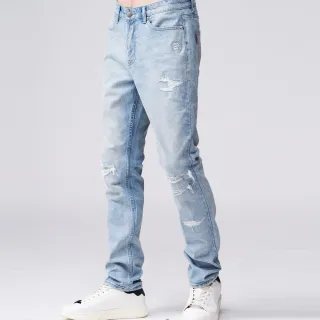 【BLUE WAY】男裝 705大理石紋刷破修身 錐形 牛仔褲-鬼洗