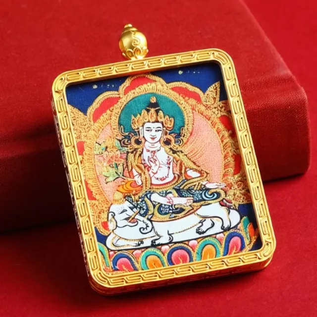 普賢菩薩】手繪描金立體雙面唐卡(守護本命佛隨身佛牌吊墜吊飾菩薩保