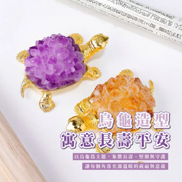 【辦公擺件】天然紫水晶簇黃銅龜鎮(聚財 錢龜 紫晶簇 咬錢 招財 淨化 能量水晶 風水 喬遷 送禮 長壽龜)