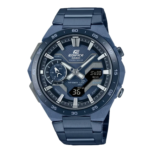 CASIO 卡西歐 太陽能賽車計時雙顯錶 冷酷藍色 48.2mm(ECB-2200CB-2A)