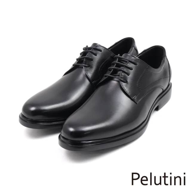 Pelutini 經典質感雕孔輕量綁帶德比鞋 黑色(412133-BL)