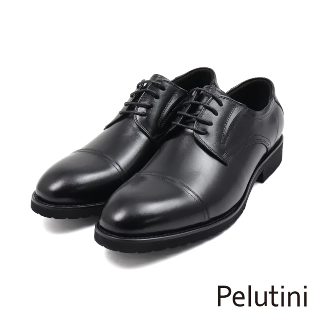 Pelutini 經典設計質感輕量橫飾綁帶德比鞋 黑色(413110-BL)