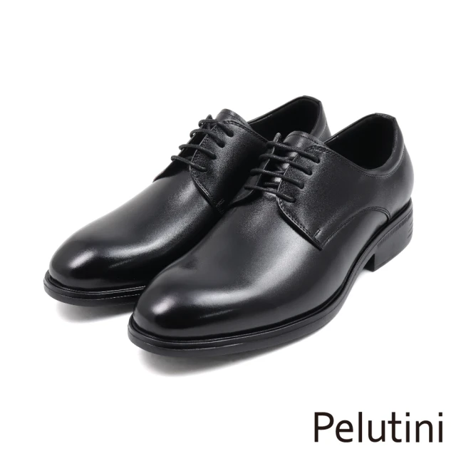 Pelutini 經典系列素面質感輕量綁帶德比鞋 黑色(312049-BL)