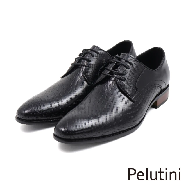 Pelutini 經典壓孔設計質感輕量綁帶德比鞋 黑色(415105-BL)