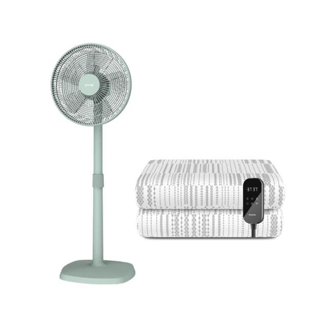 【Philips 飛利浦】14吋DC扇超值組-單人恆溫定時電熱毯+14吋DC擺頭扇(AHR3122ED+HLE100)
