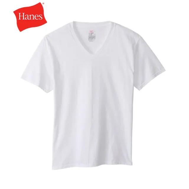 【Hanes】官方直營-GLOBAL VALUE系列-CREW NECK純棉素面短袖V領內衣2入組 經典設計款(白色)