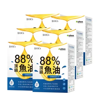 【BHK’s】88% Omega-3 頂級魚油 軟膠囊-6盒組(共360粒；rTG型/Omega-3/EPA/DHA))