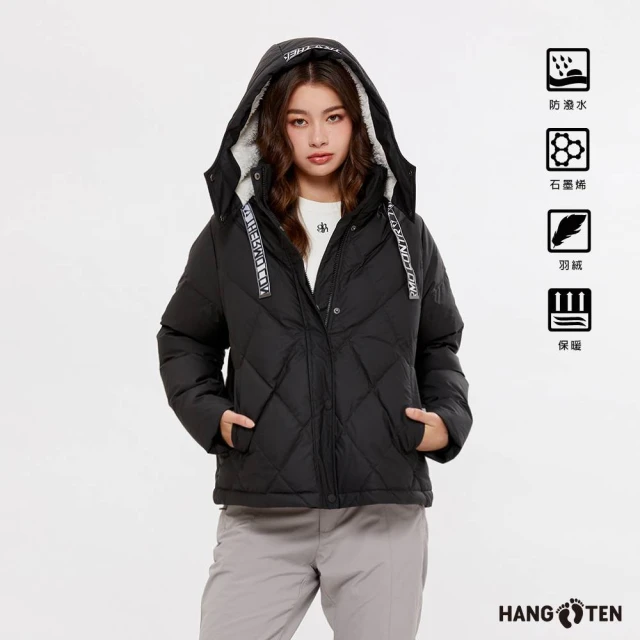 Hang Ten 女裝-恆溫多功能-石墨烯羽絨防風雨連帽外套(黑)